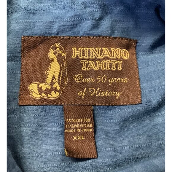 Hinano Tahiti Mens Aloha Hawaiian Shirt Size XXL Button Up Shirt Blue EUC - Picture 7 of 8